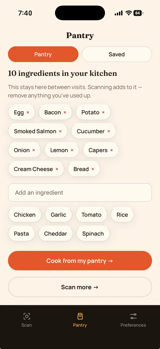 Your saved pantry of staple ingredients